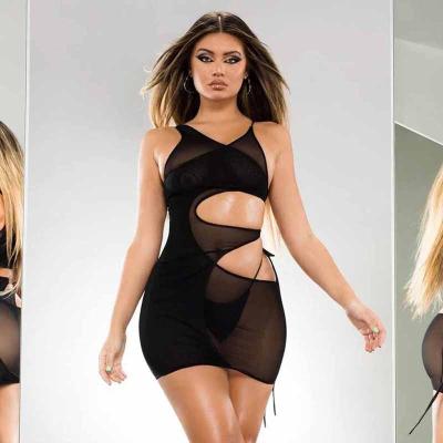 China Anti-wrinkle Summer 2021 New Female Hollow Stitching To See Sexy Nightclub Women's Mesh Mini Dresses for sale