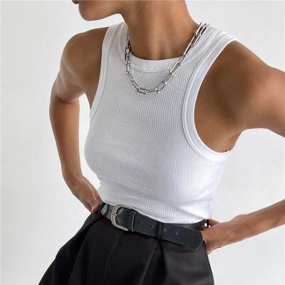 China 2022 Anti-wrinkle gym tank top spring and casual summer solid color pit sleeveless ribbed band knit crop top for sale