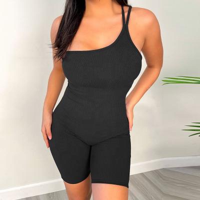 China Summer Hot QUICK DRY Women's Hot Sale Solid Color One Shoulder Rompers Overalls Sports One Piece Yoga Jumpsuit 2021 Sexy Short Bodycon Shorts for sale