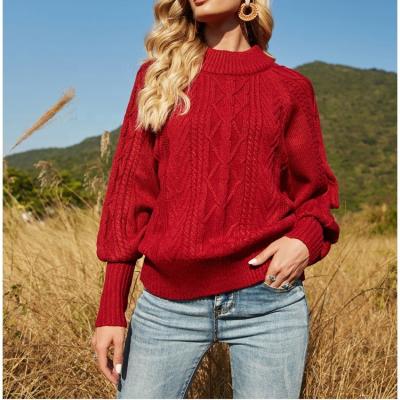 China Winter Anti-Wrinkle Women's Solid Color Lantern Sleeve Collar Half Tall Sweaters Women's Loose Protect Sweater Custom Knitted Women's Sweater for sale