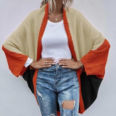 China high quality contrast women anti-wrinkle color cardigan sweater fashionable women long sleeve knitted loose sweater women irregular sweater for sale