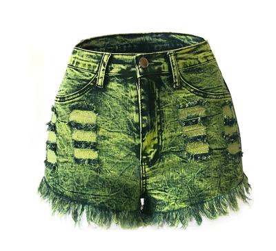 China hot mujer supplier Anti-wrinkle sexy high sell expectation ripped fringe light wash tie dye tassel jeans denim shorts hole pants for woman for sale