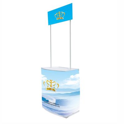 China Wholesale Factory Price Promotion Table Display Customized ABS PP PVC Metal Aluminum Plastic Tension Cloth Pop Up Promotion Counter for sale