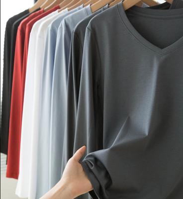 China OEM Breathable Perfect Shirt Cotton Color Mercerized Silk Sleeved T-shirt Pure Round Collar Long Base Shirt Shirt for sale