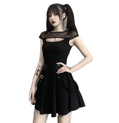 China Anti-wrinkle OEM Women's Punk Dark Net Yarn Short Skirt Summer Perspective Breathable Spliced ​​Dress for sale