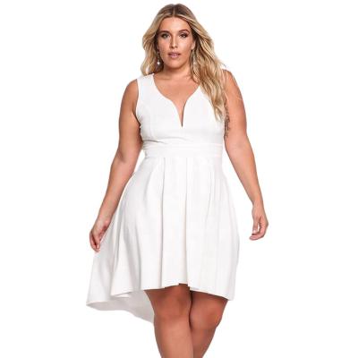 China OEM Breathable V-neck Sleeveless Peplum High Waist Plus Size White Dress for sale