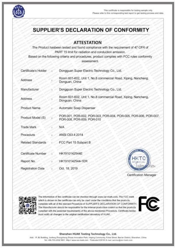 FCC - Dongguan Super Electric Technology Co., Ltd.