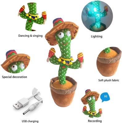 China Hot Selling Early Toy Cactus Dancing Plush Singing Cactus Toy Funny Wiggle Doll Recorder Children Education Kids Gift For Christmas Gifts for sale