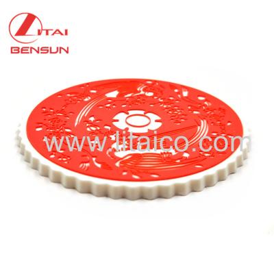 China White Back Sustainable Rounded Rubber Red Flower PVC Coaster for sale