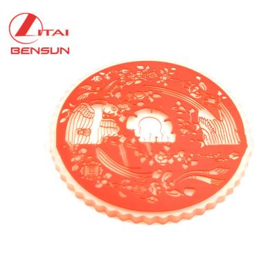 China Clear Back Sustainable Rounded Rubber Red Flower PVC Coaster for sale