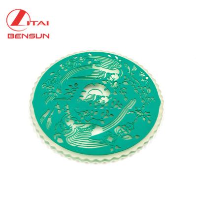 China Clear Back Sustainable Rounded Rubber Flower PVC Green Coaster for sale