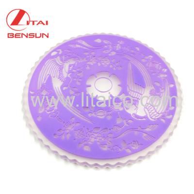 China Clear Back Rounded Rubber Stocked Flower PVC Purple Coaster for sale