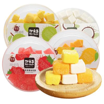 China OEM/ODM 360g Natural Wholesale Fruit Gummies Jelly Candy Gummy Candies Durian Strawberry Coconut Mango Four Flavor Delicious for sale