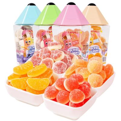 China OEM/ODM 220g Jelly Soft Candy Fruit Gummy Bohr Peach Strawberry Tangerine Natural Gummy White Grape 4 Flavors Delicious Sweets for sale