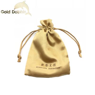 China Ideal Pouches For All Types Small Jewelry Drawstring Bags Custom Printed Gold Satin Silk Pouch for sale