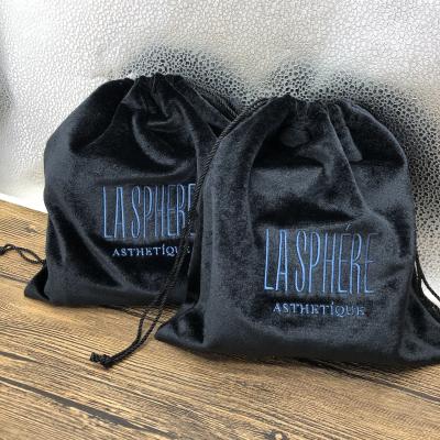 China Ideal Pouches for All Types of Jewelry Drawstring Velvet Luxury Custom Black Dust Bags Packaging Pouch Velvet Bags with Embroidered Logo for sale