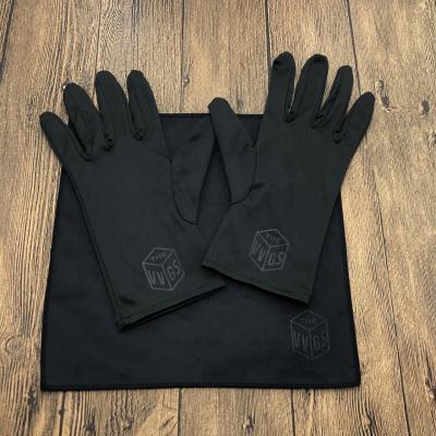 China Logo Printed Black Jewelry Gloves Custom Made Luxury Soft With Embossed Logo Microfiber Cleaning Gloves for sale