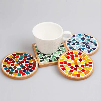 China DIY Sustainable Creative Handmade Mosaic Coaster Bamboo Mosaic Coaster Kit For Kids Carfts for sale