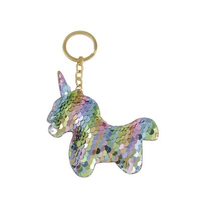 China Wholesale Promotion Gift Flip Sequin Unicorn Silver Keychain for sale