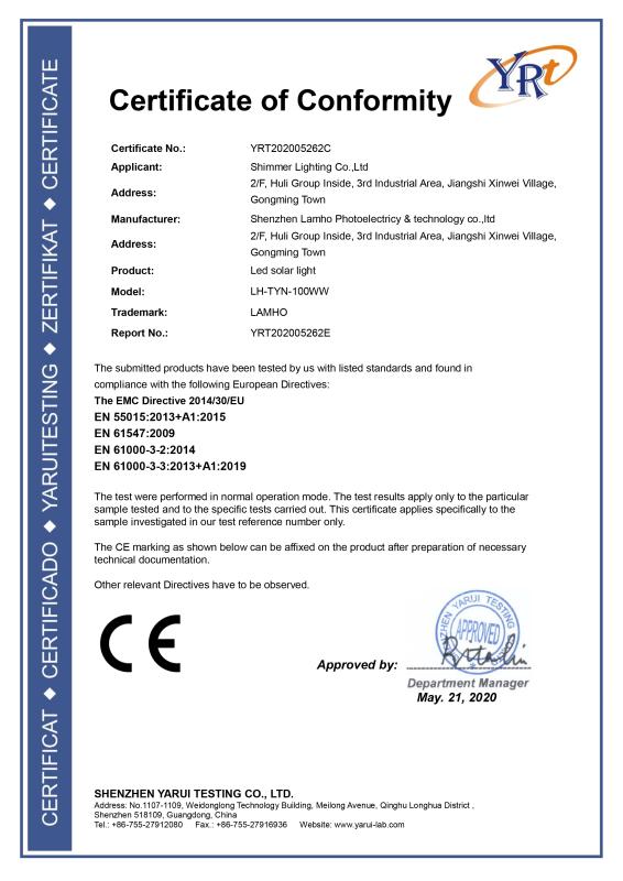 CE - Shenzhen Lamho Photoelectricity & Technology Co., Ltd.