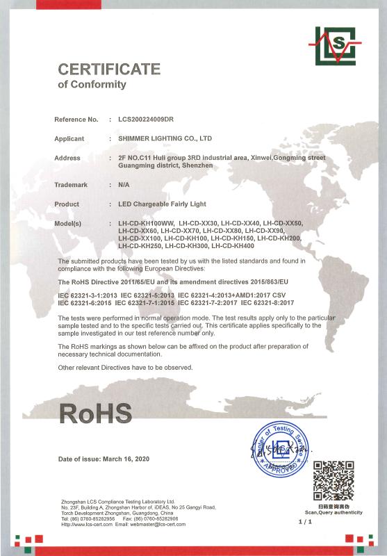 RoHS - Shenzhen Lamho Photoelectricity & Technology Co., Ltd.