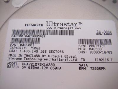 China Hitachi Ultrastar 750GB SATA Hard Drives 7200rpm 3.5 Desktop PC pn 0A35001 for sale