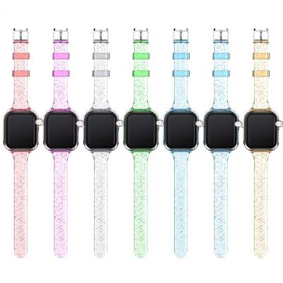 China Adjustable 38mm 42mm 40mm 42mm Transparent Glitter Silicone Strap For Apple Watch Strap 44mm 41mm 45mm 38mm Band For iWatch Series 7/6/SE/5/4/3/2/T500 for sale