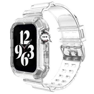 China 38mm 42mm 40mm Adjustable Clear 42mm Watch Strap + Case For Apple Watch 44mm 45mm Transparent 41mm Watch Band For iWatch 7 Series 6 SE 5 T500 W26+ for sale