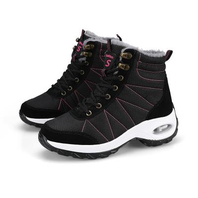 China Fashion Trend New Winter Women Outdoor Rise Lace Up Shoes Warm Cotton Fabric Snow Boot Air Cushion Large Size Height Increase Heel For Ladies for sale