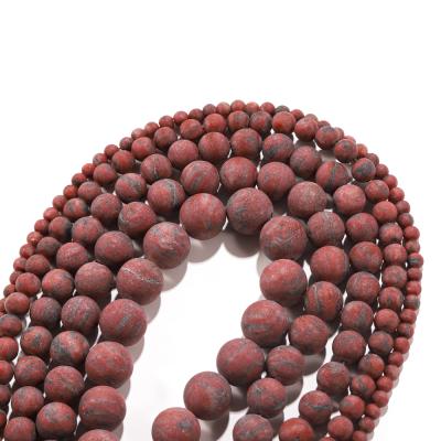 China None Natural Stone 1strand/lot Dull Polish Matte Sesame Red Brecciated Jasper Beads Round Loose Spacer Beads For DIY Jewelry Making for sale