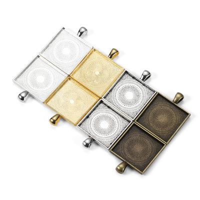 China Cabochon Base 5pcs/lot Antique Gold Fit 25mm Square Glass Cabochons Bases Pendant Settings Bezel Trays For DIY Jewelry Making Findings for sale