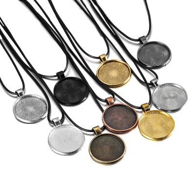 China Nacklace Setting 5pcs/lot 25mm Round Cabochon Pendant Tray Base With Necklace Cord DIY Making Pendant Necklace Jewelry Accessories Finding for sale