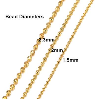 China Diy Chain For Jewelry Making Copper 2.0mm 5Meters/lot 1.5mm Gold Color And 2.3mm Faced Ball Bead Chains Round Beads Chains For DIY Necklace Bracelet Jewelry for sale