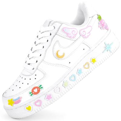 China Eco-Friendly Wholesale Cute Embroidery Sneakers Shoe Self-adhesive Charm for sale