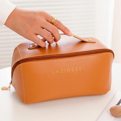 China Durable Stylish Wide Open Top Zipper Cosmetic Pouch Travel Toiletry Bag Toiletry Bag Makeup Bag Water Resistant Bag for sale