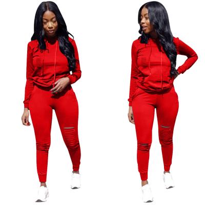 China Hot Sale QUICK DRY Women's Jogger Tracksuit Sports Solid Color Long Sleeve Tops Hoodie Hollow Out Pants Two Piece Set for sale