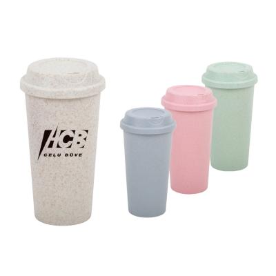 China DOUBLE WALL Fiber Wheat Straw Coffee Mug Travel Biodegradable Bamboo Reusable Coffee Cup In Car YC448B for sale