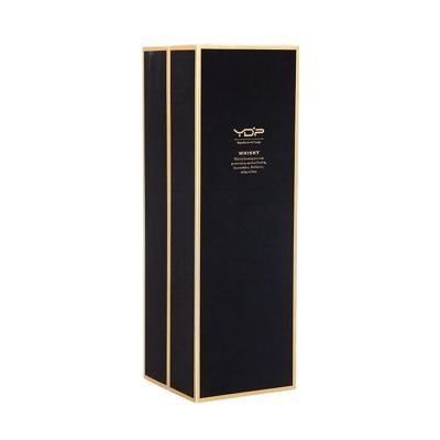 China Handmade Creative Black Magnetic Closure Customizable Logo Gold Foil Packaging Single Bottle Gift Red Wine Box for sale