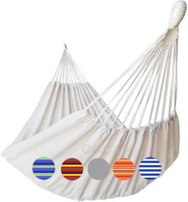 China 100% Comfortable Handmade White Canvas Hammock Double 2 People Hanging Portable Brazilian Hammock Cotton Rope for sale