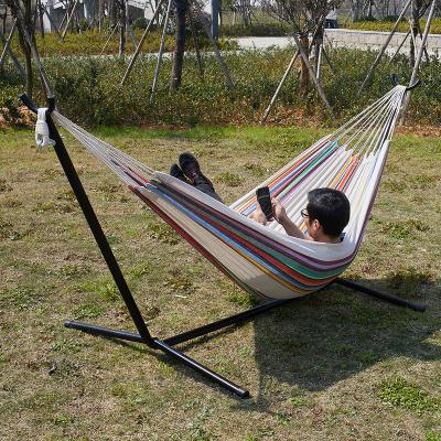 China Comfortable hammock with double stand cotton hammock and heavy duty steel stand including portable carrying case for sale