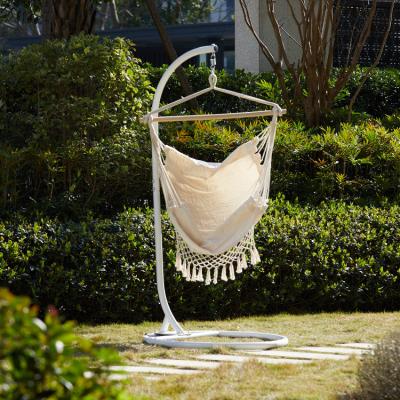 China Comfortable hammock chair with macrame lace fringe tassel with iron frame with wooden rod and stand for sale