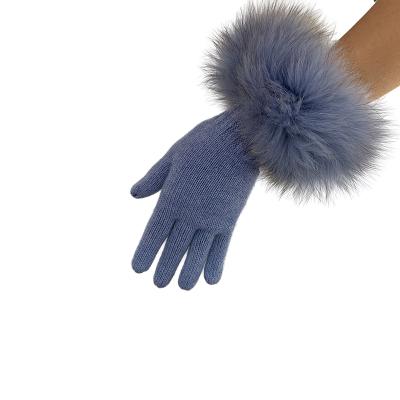 China Latest Simple Design Fashion Stretch Warm High Quality Cashmere Knitted Gloves With Fur Trim for sale