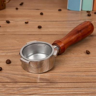 China Wood Stocked 304 Stainless Steel Handle 3 Ears 51mm Portafilter Bottomless Espresso Coffee For Delonghi for sale