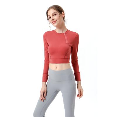 China Breathable Double-Sided Naked Sports Fitness Zipper Design Yoga Gym Sports Women's Long Sleeve Suit for sale