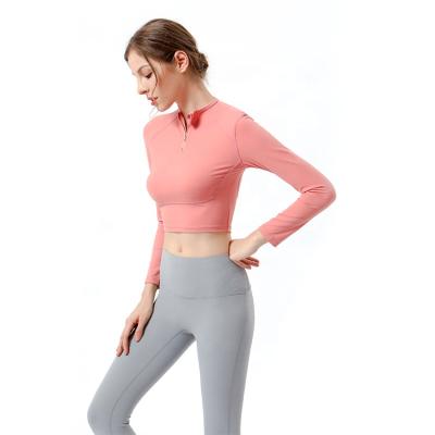 China Breathable Exercise Yoga Double Sided Fitness Gym Sports Naked Design Women's Zipper Long Sleeve T-Shirt for sale