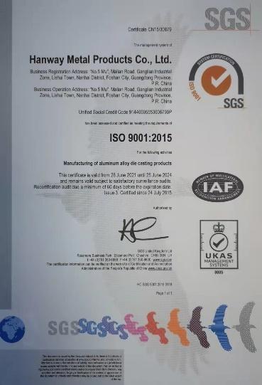 ISO9001 - Hanway Metal Products Co., Ltd. (FS)