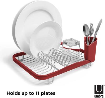 China Sustainable Red Dish Drying Rack With Removable Cutlery Rack For Sink Or Countertop for sale