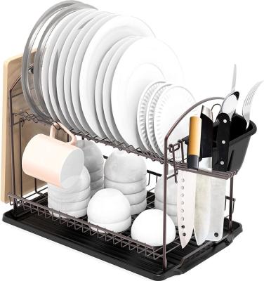 China Removable Kitchen Organizer 2 Tiers Stainless Steel Sink Dish Drying Rack Dish Bowl Holder for sale