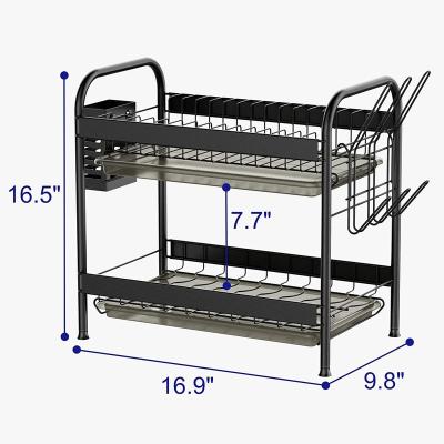 China Sustainable Hot Selling 2Tier Kitchen Dish Rack Metal Organizers Utensils Dish Drainer Rack for sale