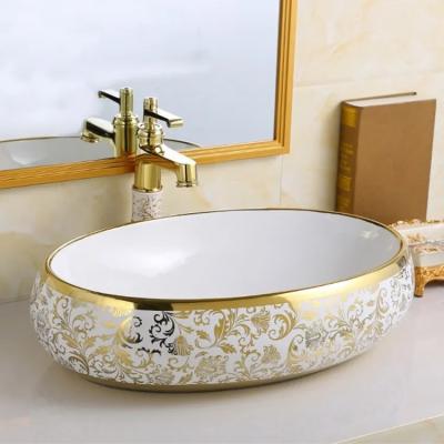 China Waterproof Best Selling European Style Luxury Royal Elegant Toilet Room Gold Color Art Basin Bathroom Wash Hand Multiple Sink For Hotel for sale